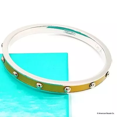 $68 COACH Yellow Enamel Silver 1/4  Nail Head Silver Bangle Bracelet - NWT • $34.99