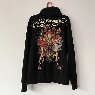 Ed Hardy By Christian Audigier Hoodie X-Large Black Gold Love Life Tattoo Y2K • £69.99
