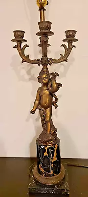 Antique Neoclassical Marble Base Cherub Angel French Table Lamp Candelabra 36.5  • $250