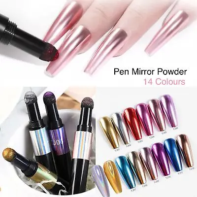 Nail Chrome PEN Mirror Powder Air Cushion Solid 14 Colours Dust Holographic Red • £4.85