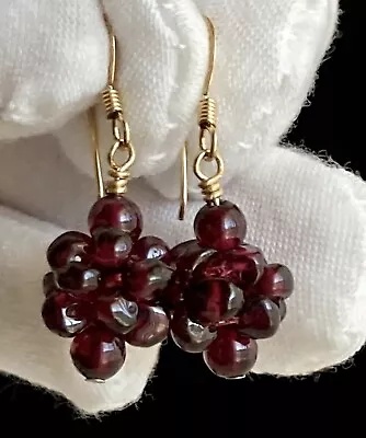 Vintage Gold Filled Garnet Cluster Earrings Grape Dangling Drop 1.25in Ladies 5g • $38