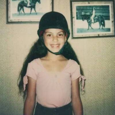 Vintage Polaroid Photo Adorable Child Wearing Horse Jockey Helmet Found Snapshot • $12.95