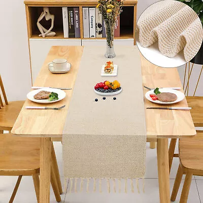 TtS 33x180cm 33x200cm 33x240cm Cotton Linen Fringe Table Runner Vintage Dining • £8.99