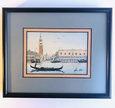 Vintage Small Watercolor Art Print Venice Canal Signature Matted & Framed • $16