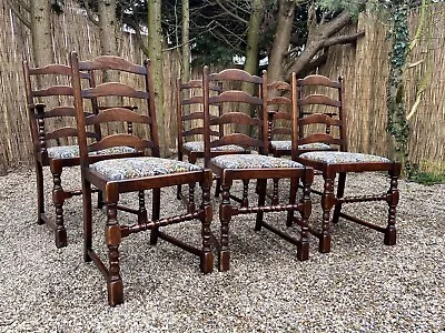 Vintage Jaycee Furniture Oak Ladder Back Drop Seat 6 X Dining Chairs 2 Carvers • £260