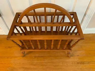 Magazine Rack Solid Wood Standard Newspaper Holder Carved Spindles • $25