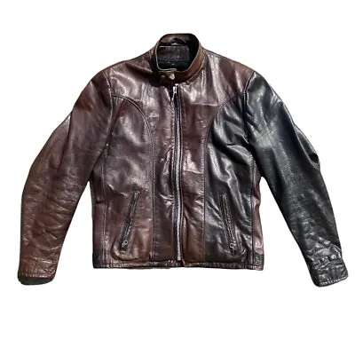 $500 • Buy Vintage 80s Schott Sportswear Cafe Racer Multi Tone Soft Leather Motorcycle Jack