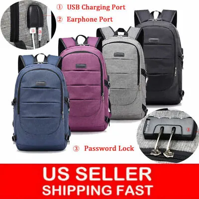 $7.59 • Buy Mens Anti-theft Backpack USB Charging Laptop Notebook Travel School Shoulder Bag
