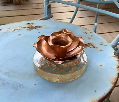 Vintage Montana Copper Resin & Copper Flower Candleholder 11” • $13