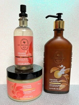£33.94 • Buy Bath And Body Works Aromatherapy Orange Ginger Full Size Mist, Lotion, Scrub Set