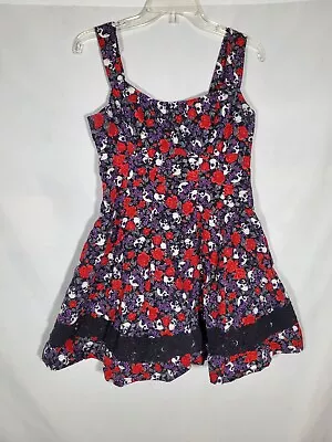 Hot Topic Purple Red Skull Floral Lace Rockabilly Skater Goth Dress Womens Large • $25