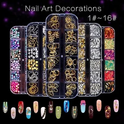 Nail Art Rhinestones Crystals Gems Beads Charm Pearl Glitter 3D Sequins Foil Set • £1.99