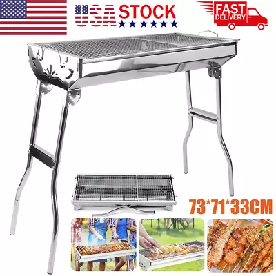 Folding Bbq Grill Barbecue Charcoal Rack Shish Kebab Stainless Steel Outdoor • $35.95