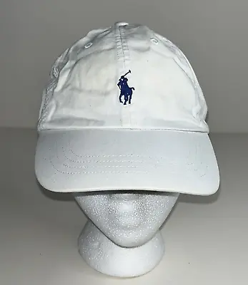 VINTAGE 90s RALPH LAUREN POLO WHITE COTTON BASEBALL CAP HAT LEATHER STRAP OS • $51.27