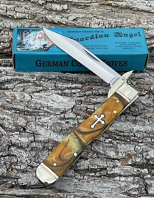 GERMAN CREEK*i GUARDIAN ANGEL SWINGUARD CHEETAH TIGER EYE SYNTHETIC KNIFE KNIVES • $26