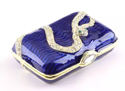 Keren Kopal Blue Box With Snake Trinket Box Decorated With Austrian Crystals • $4.25