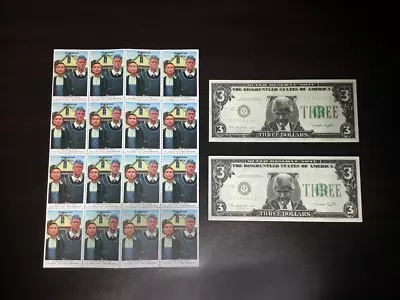SLICK TIMES BILL CLINTON Novelty $3 Bills (50) W/American Pathetic Stamps (16) • $100