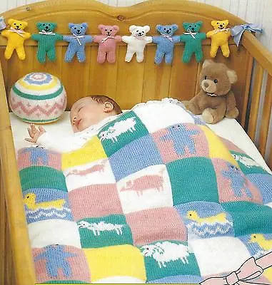 Baby Blanket Knitting Pattern DK  Toy Ball & Teddy Bear 336 • £2.09