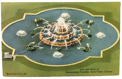 Air View Of Buckingham Fountain Grant Park Chicago 218 Miss Kate Postcard Nr • $1.99