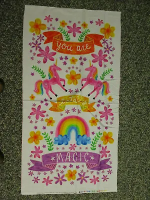 Unicorn Rainbow Flowers You Are Totally Magic Cotton Fabric Panel  • $12.99