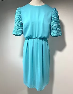 Vintage 1980’s Turquoise Miss Elliette Dress 38” Bust EUC • $14