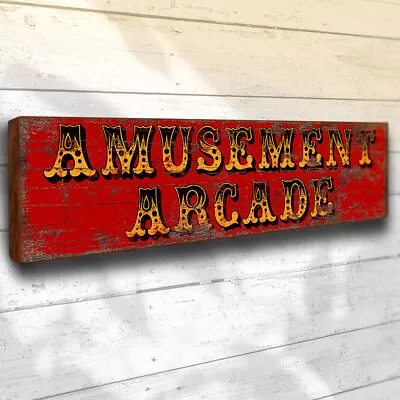 Amusement Arcade 40cm Wood Sign Vintage Style Gaming Wall Plaque Circus Fun Fair • £24.50