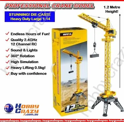 RC Crane HUINA 1585 12CH 2.4G 1:14 RC Alloy Tower Crane Engineering Toy Crane RC • $179.10