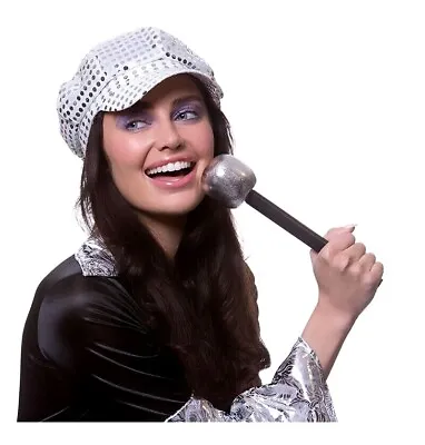 Microphone Prop Silver Dancing Pop Singer Band Disco Diva Fancy Dress Abba Dance • £5.90