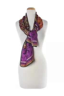 NICOLE MILLER Rectangle Multicolor Silk Scarf 11”x 52” • $12