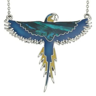Blue Flying Macaw Parrot Silver Necklace Pendant Paua Abalone Shell - Gift Boxed • £11.95