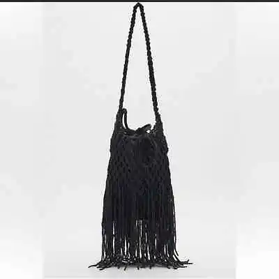 Zara Beaded Fringe Black Shoulder Bag • £47.50
