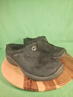 Merrell Encore Ice Black Lined Slip On Mules Suede Clogs Shoes Womens Size 6.5 • $12