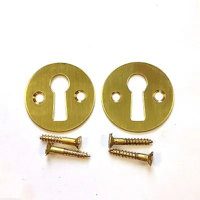 £3.99 • Buy QTY- 2 X Keyhole Polished Brass Escutcheon Key Cover Plain Flat Plate -32mm