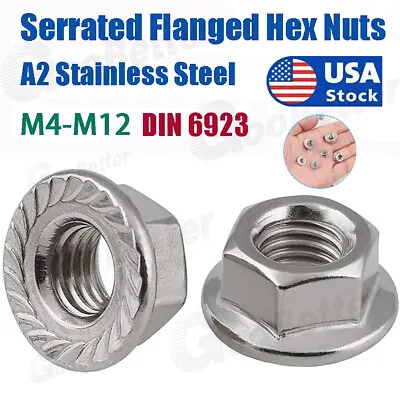 Serrated Hex Flange Lock Nuts DIN 6923 A2 Stainless Steel - M4 M5 M6 M8 M10 M12 • $5.19