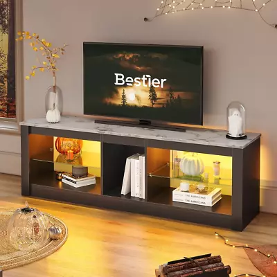 RGB TV Stand For Tvs Up To 60  With LED Lights Entertainment Center White Marble • $218.42