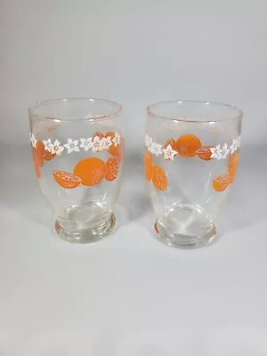 Vintage Juice Glasses Oranges And Flowers • $10