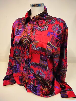 Betty Barclay Red Versace Style Patterned Blouse Shirt Size 14 - Retro Festival • $22.40
