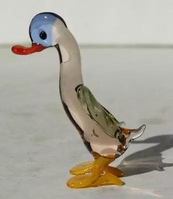 Duck Figurine Blue Yellow Clear Miniature Art Blown Glass Murano Duck Figurine - • $7.99