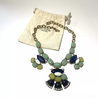 J. CREW Statement CHOKER Cluster COLLAR NECKLACE Green BLUE Rhinestone Jewel BAG • $15.95