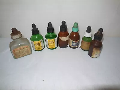 Vintage Vicks Mistol Glass Medicine Pharmaceutical Bottles Dropper Lids Lot Of 7 • $18.99