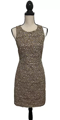 J. Crew Factory Black Tan  Leopard Linen Look Sleeveless Sheath Dress Size 2 • $23.95