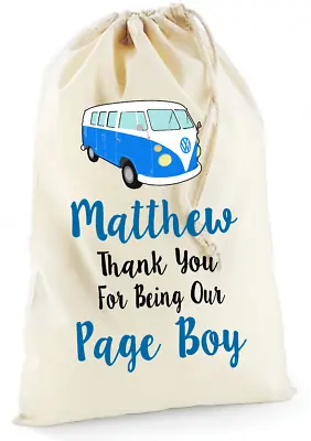 Personalised Campervan Bridesmaid Page Boy Wedding Cotton Drawstring Bag Gift  • £5.20