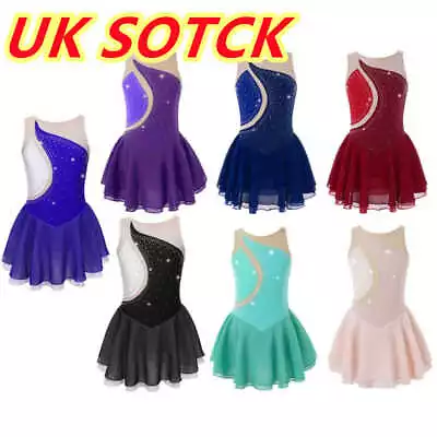 Kids Girls Ice Skating Dress Ballet Dance Gymnastics Bodysuit Dancewear Costume • £5.82