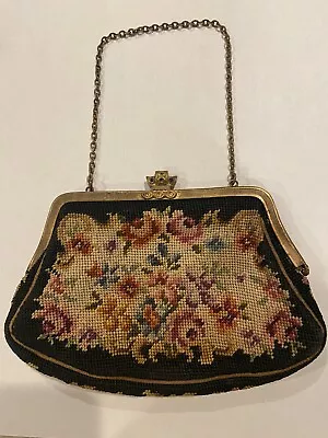 Vintage Evening Bag Petit Point Needlepoint Floral With Chain • $20