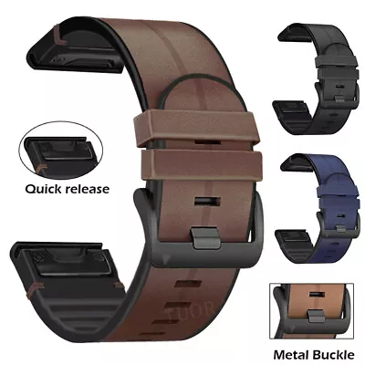 Leather Silicone Quick Fit Watch Band Strap For Garmin Fenix 7X 7 6 6X 5 5X 3 HR • $11.99