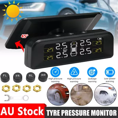 Solar Wireless TPMS Car Tire Tyre Pressure Monitor System Monitoring + 4 Sensors • $31.95