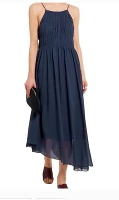 TIBI Sz 4 Navy Cotton Silk Asymmetric Sleeveless Midi Dress NWT • $98