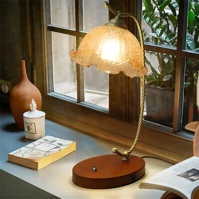 Mid-Century Bedside Table Lamp Modern Glass Flower Desk Lamp Gold Reading Lamp • $55.90