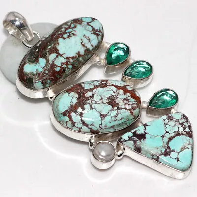 Turquoise Green Topaz 925 Silver Plated Massive Pendant 2.7  Promise Gift GW • $3.99