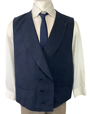 MARKS & SPENCER WAISTCOAT 52 REGULAR NAVY Double Breasted Linen NEW RRP £65 • £39.97